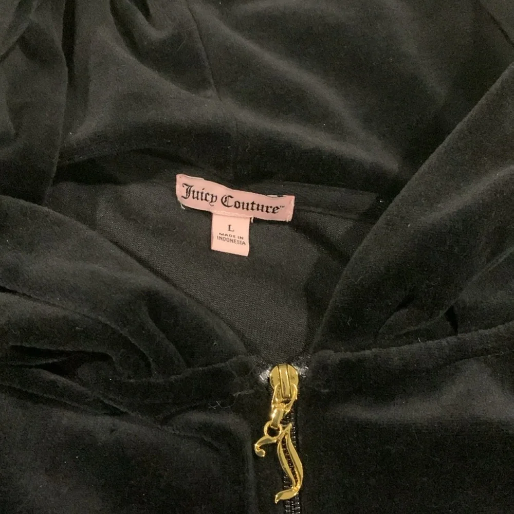 Juicy Couture Zip Front hoodie NWOT Size Large Gold sparkle Crystal Studs Black - Picture 4 of 9